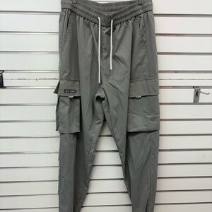 Gray Cargo Pants with Tapered Fit and Ankle Cuffs